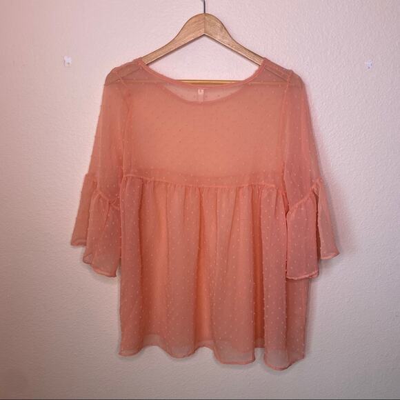 Red Lolly Orange Bell Sleeve Dotted Top Large - Picture 8 of 10